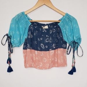 Festive Floral Mohini Crop Top Anthropologie